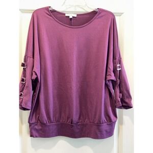 Perception Concept Batwing Top Womens XL Purple Plum Dolman Sleeve Banded Hem